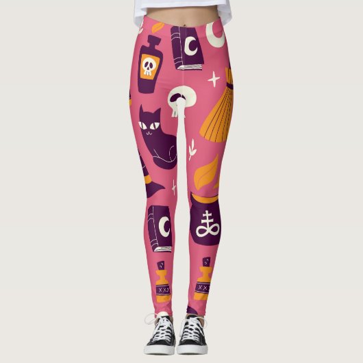 Handgetekende Halloween, griezelig naadloos patroo Leggings (Voorkant)