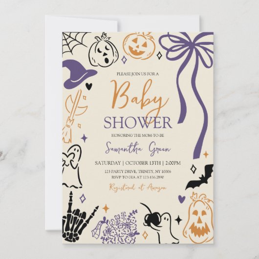 Handgetekende Halloween Little Boo Baby shower Kaart (Voorkant)
