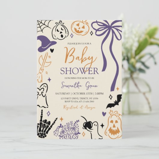 Handgetekende Halloween Little Boo Baby shower Kaart (Staand voorkant)