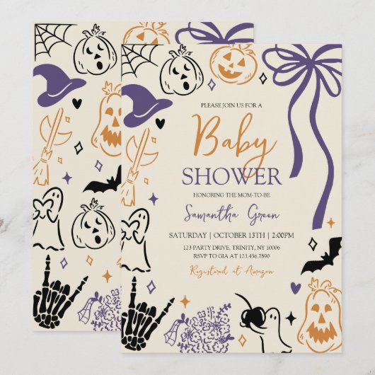 Handgetekende Halloween Little Boo Baby shower Kaart (Voorkant / Achterkant)