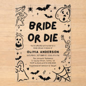 Handgetekende Halloween Skeleton Ghost Vrijgezelle Acryl Uitnodigingen (Voorkant)