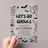 Handgetekende Halloween Skeleton Ghost Vrijgezelle Acryl Uitnodigingen (Insitu (Draagbaar))