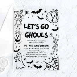 Handgetekende Halloween Skeleton Ghost Vrijgezelle Acryl Uitnodigingen