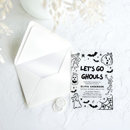 Handgetekende Halloween Skeleton Ghost Vrijgezelle Acryl Uitnodigingen