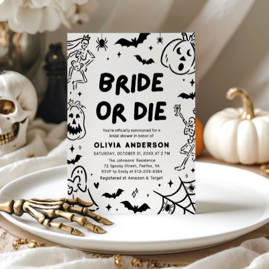 Handgetekende Halloween Skeleton Ghost Vrijgezelle Kaart