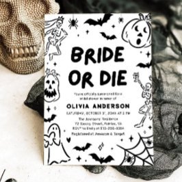 Handgetekende Halloween Skeleton Ghost Vrijgezelle Kaart