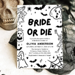 Handgetekende Halloween Skeleton Ghost Vrijgezelle Kaart