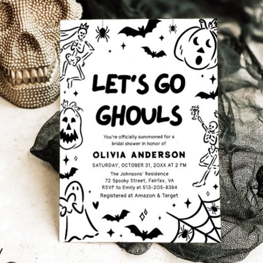 Handgetekende Halloween Skeleton Ghost Vrijgezelle Kaart