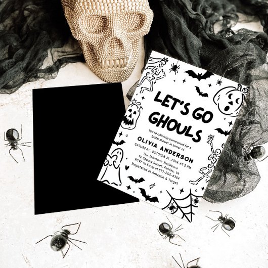 Handgetekende Halloween Skeleton Ghost Vrijgezelle Kaart