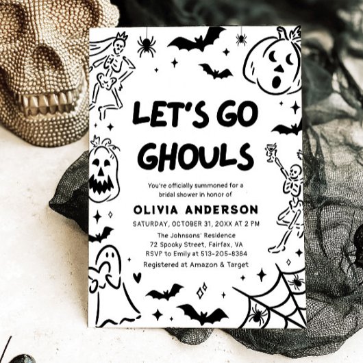 Handgetekende Halloween Skeleton Ghost Vrijgezelle Kaart