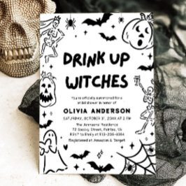 Handgetekende Halloween Skeleton Ghost Vrijgezelle Kaart