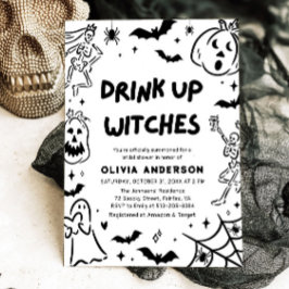 Handgetekende Halloween Skeleton Ghost Vrijgezelle Kaart