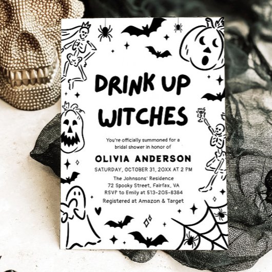 Handgetekende Halloween Skeleton Ghost Vrijgezelle Kaart