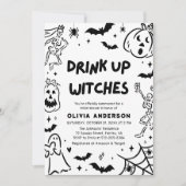 Handgetekende Halloween Skeleton Ghost Vrijgezelle Kaart (Voorkant)