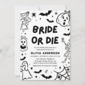 Handgetekende Halloween Skeleton Ghost Vrijgezelle Kaart (Voorkant)