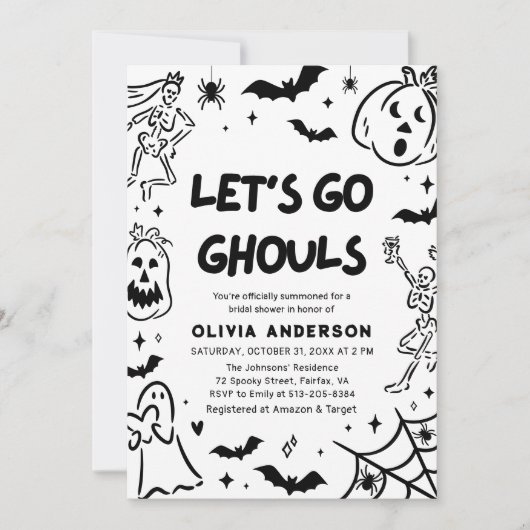 Handgetekende Halloween Skeleton Ghost Vrijgezelle Kaart (Voorkant)