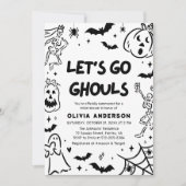 Handgetekende Halloween Skeleton Ghost Vrijgezelle Kaart (Voorkant)