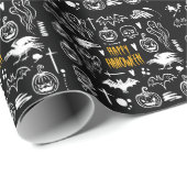 Handgetekende Halloweensymbolen, collectie. Cadeaupapier (Rol Hoek)