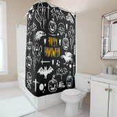 Handgetekende Halloweensymbolen, collectie. Douchegordijn (In situ)