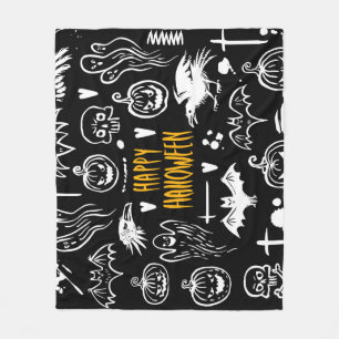 Handgetekende Halloweensymbolen, collectie. Fleece Deken