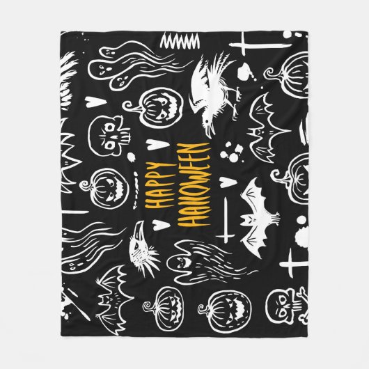 Handgetekende Halloweensymbolen,  collectie. Fleece Deken (Voorkant)