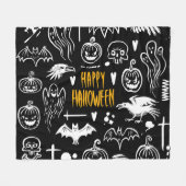 Handgetekende Halloweensymbolen,  collectie. Fleece Deken (Voorkant (Horizontaal))