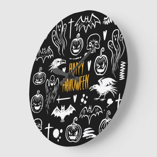 Handgetekende Halloweensymbolen, collectie. Grote Klok (Hoek)