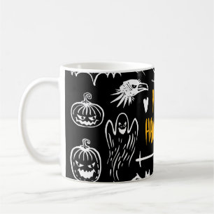 Handgetekende Halloweensymbolen,  collectie. Koffiemok