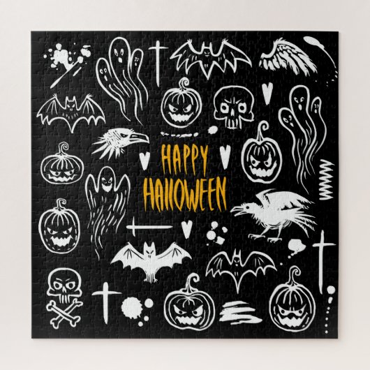 Handgetekende Halloweensymbolen, collectie. Legpuzzel (Verticaal)