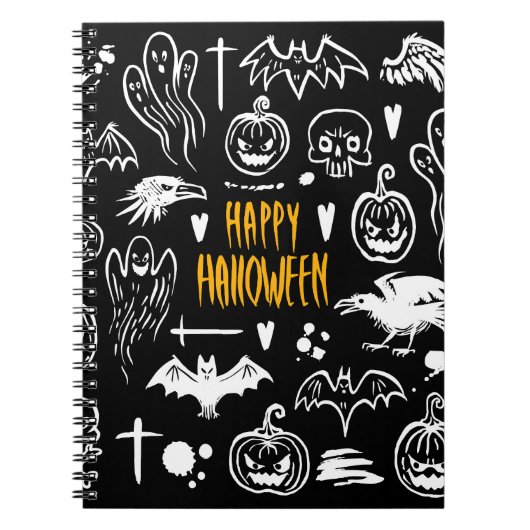 Handgetekende Halloweensymbolen, collectie. Notitieboek (Voorkant)