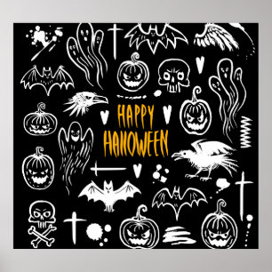 Handgetekende Halloweensymbolen,  collectie. Poster
