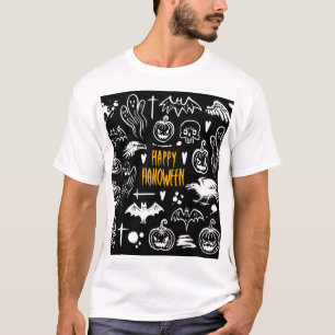 Handgetekende Halloweensymbolen, collectie. T-shirt