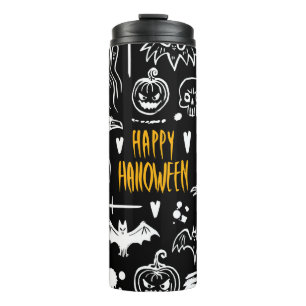 Handgetekende Halloweensymbolen, collectie. Thermosbeker