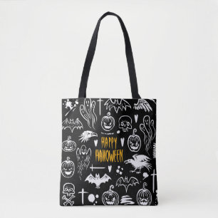 Handgetekende Halloweensymbolen,  collectie. Tote Bag