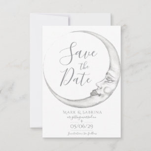 Handgetekende halve maan save the date kaart