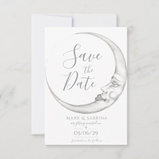 Handgetekende halve maan save the date kaart (Voorkant)