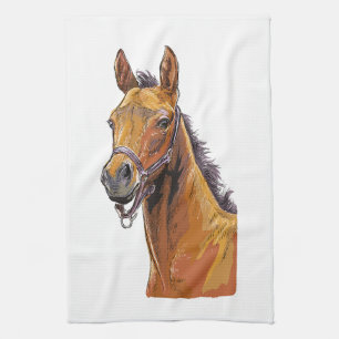 Handgetekende handdoek met kleine schattige veulen