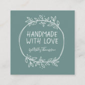 Handgetekende handgemaakt met liefde Blauwgroen Vierkante Visitekaartje (Voorkant)