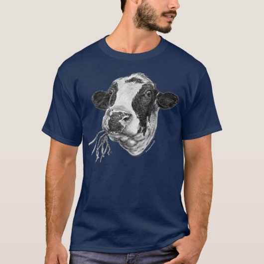 Handgetekende Happy Holstein Friesian Dairy Koe T-shirt (Voorkant)