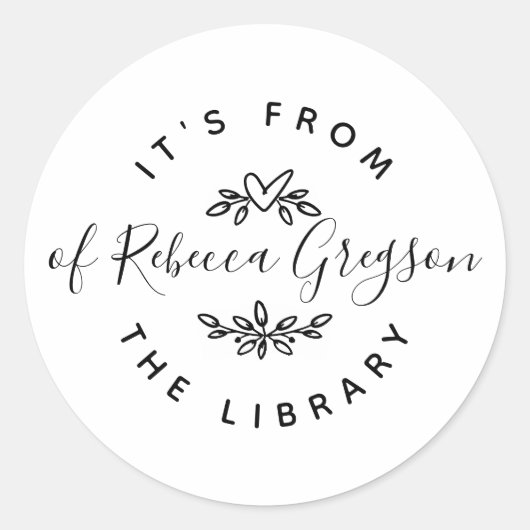 Handgetekende Harten & Bladeren 'Uit de Bibliothee Ronde Sticker (Voorkant)