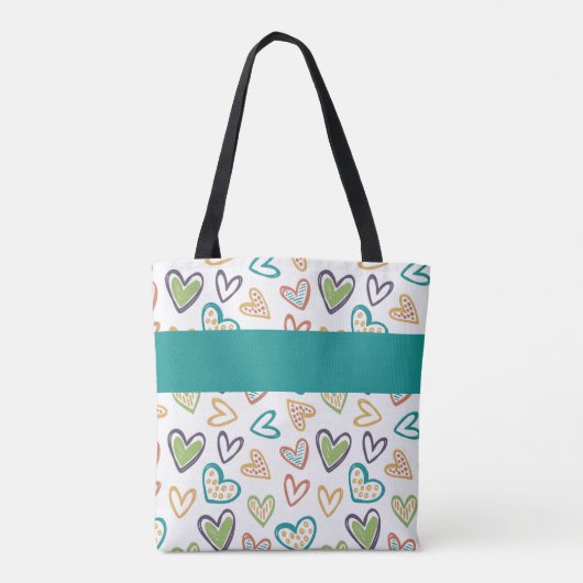 Handgetekende harten Multicolor Initiaal monogram Tote Bag (Achterkant)