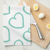 Handgetekende harten ontwerpen blauw op wit theedoek (Quarter Fold)