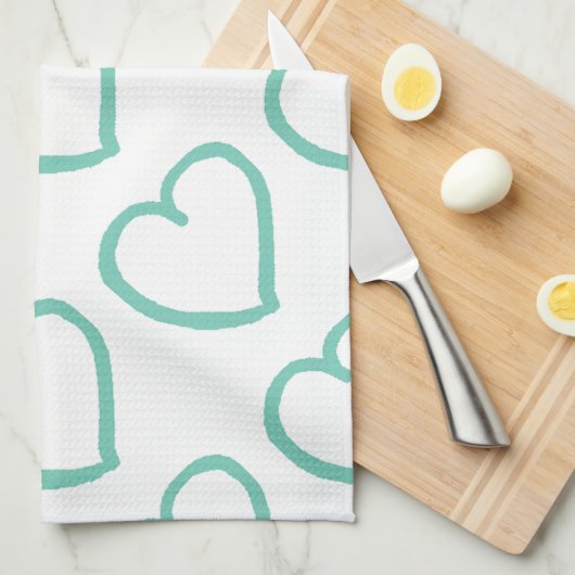 Handgetekende harten ontwerpen blauw op wit theedoek (Quarter Fold)