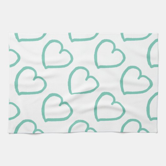 Handgetekende harten ontwerpen blauw op wit theedoek (Horizontaal)