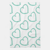 Handgetekende harten ontwerpen blauw op wit theedoek (Verticaal)