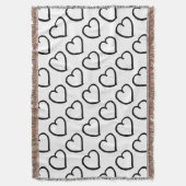 Handgetekende harten patroon zwart op wit deken (Voorkant Verticaal)