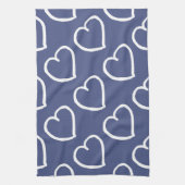 handgetekende harten, wit op donkerblauw theedoek (Verticaal)