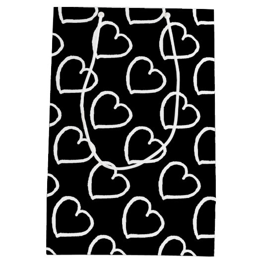  handgetekende harten, wit op zwart medium cadeauzakje (Achterkant)