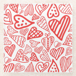 Handgetekende Hearts Design | Grappig en romantisc Glazen Onderzetter