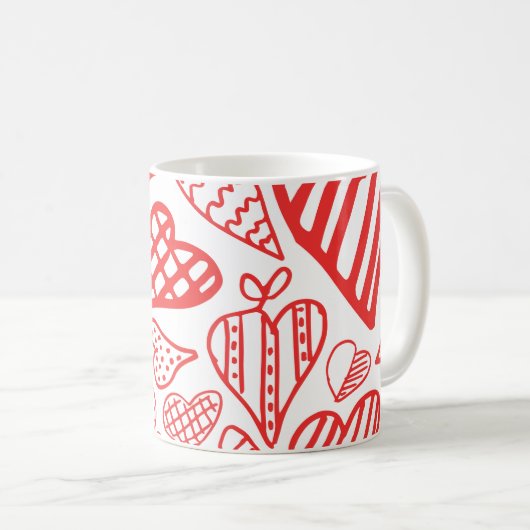 Handgetekende Hearts Design | Grappig en romantisc Koffiemok (Voorkant rechts)